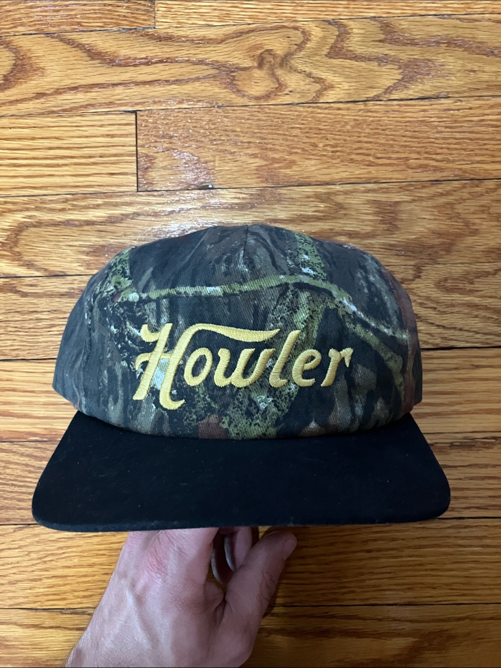 Howler Brothers Camouflage Cap with Black Brim and Yellow Logo